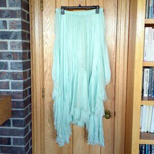 FP One by Free People Clover skirt L Blue Opal aqua asymmetric fairy tiered